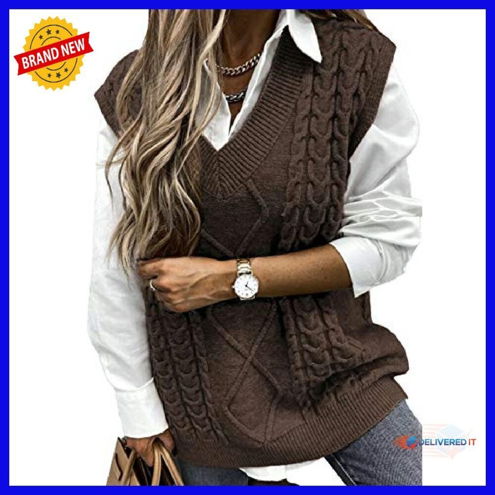 Oversized V-Neck Sweater Vest Sleeveless Pullover Loose Fit Knit Top - Picture 2 of 8